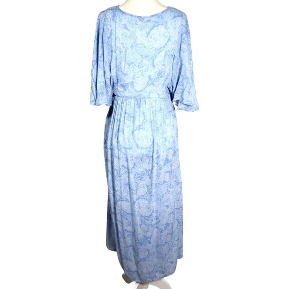 Hinge Womens Dress Size M Blue Paisley Maxi Beachy Flutter Sleeves V-Neckline - Picture 2 of 7